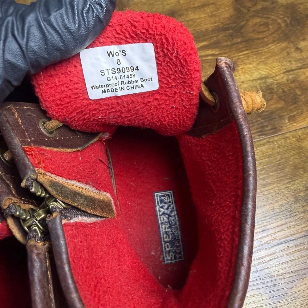 Sperry Saltwater STS90994 Red‎ Brown Leather Rubber Duck Boots Womens Size 8